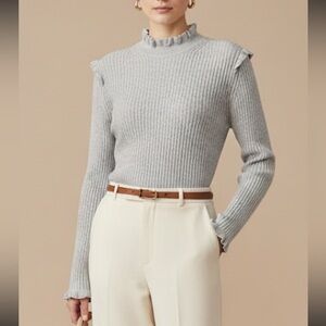Derek Lam 10 Crosby Wool Cashmere Blend Sweater Top Size L Gray Ruffle Trim